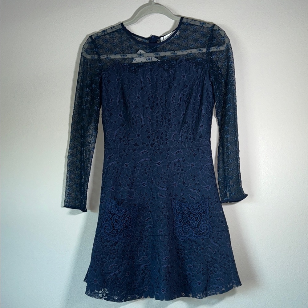 Sandro Paris Elegant Long Sleeve Navy Dress